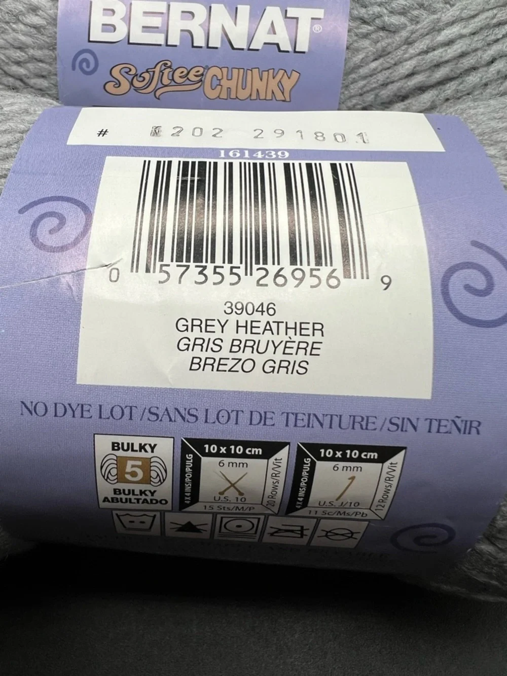 Bernat Softee Chunky Yarn Grey Heather Each Skein 164 Yards-3 Skeins